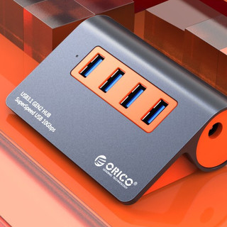 ORICO 奥睿科 M3H4-G2 USB3.1集线器 一分四 深灰色+橙色