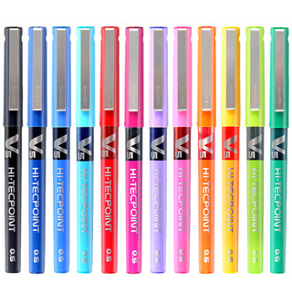 PILOT 百乐 BX-V5彩色中性笔进口学生用文具用品考试水性笔蓝色水笔直液式走珠笔办公 12色套装（每色1支） 0.5mm