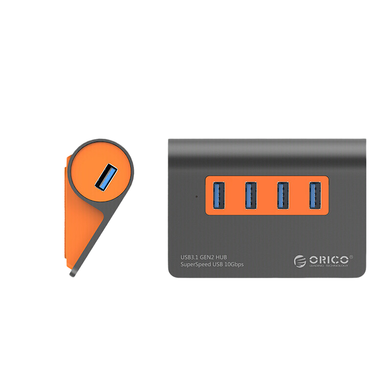 ORICO 奥睿科 M3H4-G2 USB3.1集线器 一分四 深灰色+橙色