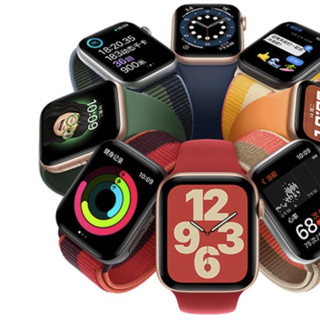 Apple 苹果 Watch SE 智能手表 40mm  GPS版 银色铝金属表壳 深邃蓝配苔绿色回环式编织表带 (心率、GPS、扬声器)