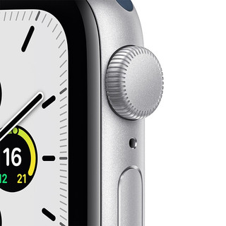 Apple 苹果 Watch SE GPS款 智能手表 44mm 银色铝金属表壳 深邃蓝配苔绿色回环式编织表带（血氧、GPS、扬声器）