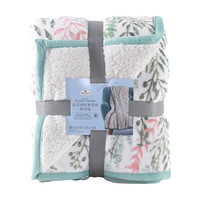 SAMS 会员制仓储店 MEMBER'S MARK 仿羊羔绒格纹毛毯 绿色树叶印花