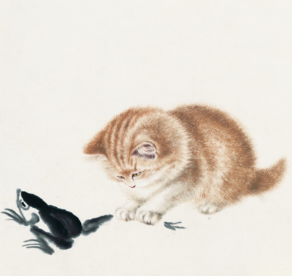 橙舍 齐白石《猫蛙图》 60cm x 120cm 原作版画 宣纸 装饰画