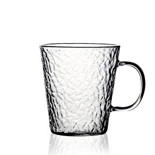 九土ins风日式手工透明玻璃杯带盖单层家用耐热锤纹玻璃水杯带把手花茶杯冷饮果汁杯 高矮