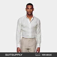 SUITSUPPLY-浅棕色亚麻条纹宽展领男士商务休闲衬衫