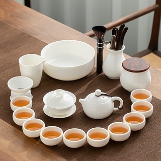 苏氏陶瓷 SUSHI CERAMICS）德化白瓷功夫茶具套装羊脂玉陶瓷三才盖碗泡茶壶茶洗茶叶罐大套组