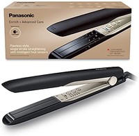 Panasonic 松下 电器 EH-HS0E nanoe 直发器，单冲程直发带高级光滑光泽陶瓷板，黑色/香槟金