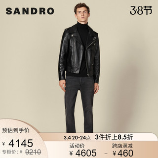 sandro男装型男机车款牛皮革短款皮衣SHPBL00171 黑色 L