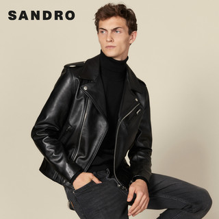 sandro男装型男机车款牛皮革短款皮衣SHPBL00171 黑色 L