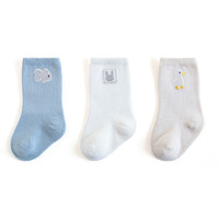 CHANSSON 馨颂 婴儿袜子三双装手工对目新生儿宝宝袜子儿童袜子套装 蓝色组 M(1-3岁)