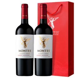 MONTES 蒙特斯 智利原瓶进口红酒 蒙特斯天使红葡萄酒750ml 赤霞珠双支礼袋装