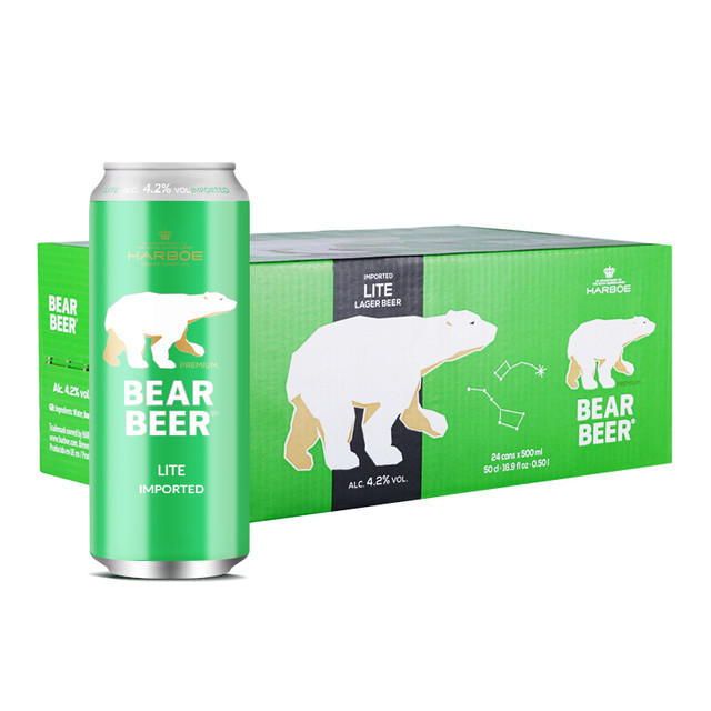 88VIP：豪铂熊 BearBeer 黄啤 拉格啤酒 500ml*24听 德国进口