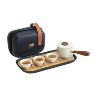 南山先生 白瓷系列 东篱快客杯 九歌茶盘茶具套装 6件套(玻璃壶) 茶白