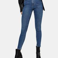 TOPSHOP jamie abraded hem recycled cotton blend jeans in mid blue