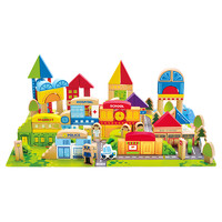 Hape 125粒城镇情景木头积木桶装宝宝1-3岁拼装大颗粒儿童益智玩具