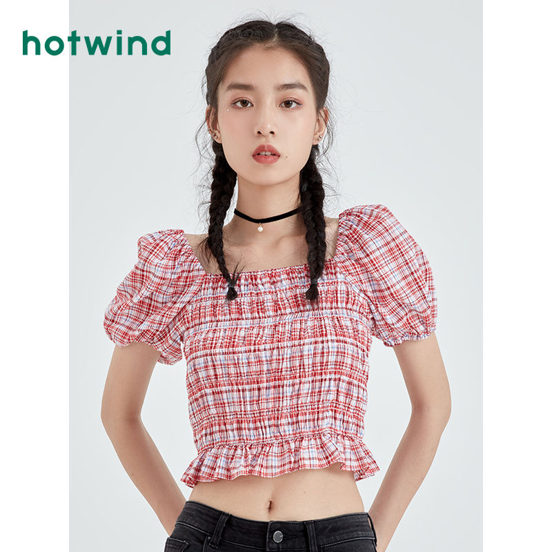 hotwind 热风 女士格纹短袖衬衫 F03W0224
