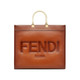 FENDI 芬迪 女士棕色皮质大号字母徽标手提包