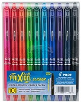 PILOT 百乐 FriXion Clicker 可擦，可填充和可伸缩的中性笔，细点，各色墨水，10支装（FXC10001F-P）