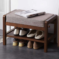乔治木易 实木收纳换鞋凳 棕色 55cm 布艺款