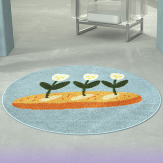 青山美宿 艺术家合作系列 DT0528 花朵圆形地毯 蔚蓝色 100*100cm