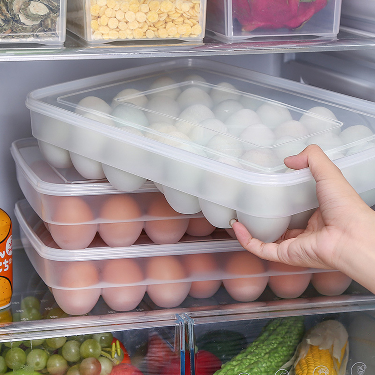 佑福来 34格冰箱用放鸡蛋的收纳盒厨房保鲜鸡蛋盒收纳蛋盒架托装鸡蛋  34格 透明色
