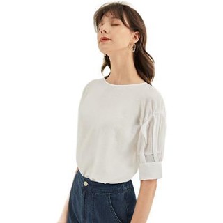 DUIBAI 对白 Natural Silk系列 女士五分袖衬衫 ADC058W 白色 XL