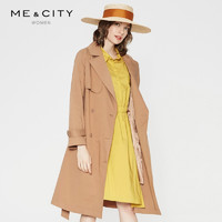 MECITY [2件1.5折价:149.9]MECITY女装复古双排扣系带长款翻领风衣