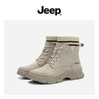 Jeep 吉普 英伦弹力短靴女2021秋季新款单靴女复古厚底马丁靴女冬季