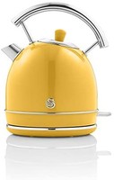 Swan Retro 1.8 升圆顶水壶,黄色,快速煮沸,3KW,360 度旋转底座,不锈钢,SK14630YELN
