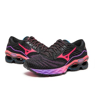 Mizuno 美津浓 Wave Creation 22 中性跑鞋 J1GC210163 黑色/粉色/橙色 36.5