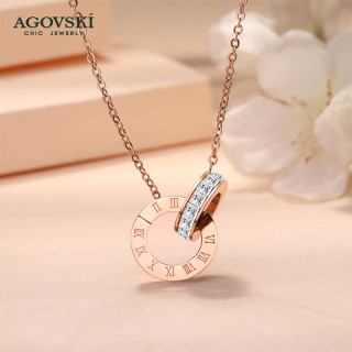 简约项链女潮网红颈链高级感颈饰法式闺蜜吊坠双环锁骨链罗马数字链送