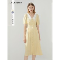 La Chapelle 刺绣娃娃领连衣裙女夏季2022新款法式气质高腰中长款裙子