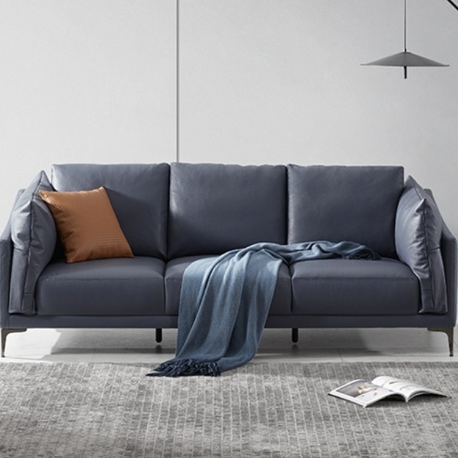 kuka 顾家家居 1110 现代真皮小户型头层牛皮沙发 道奇蓝 三人位