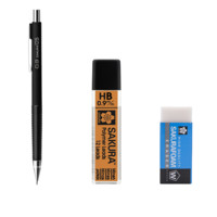 SAKURA 樱花 自动铅笔 XS-129 黑色 0.9mm 单支装+铅芯 0.9mm HB 12支/盒+橡皮擦 小号 单块