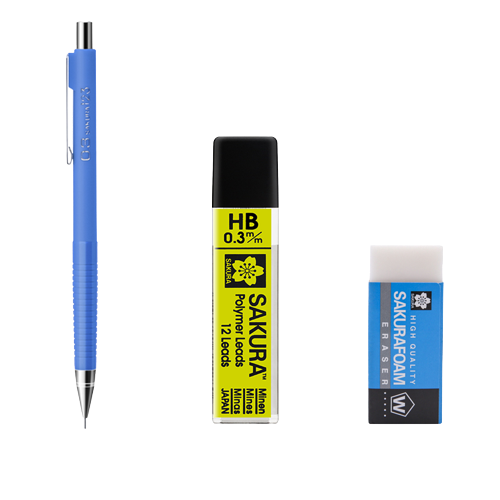 SAKURA 樱花 自动铅笔 XS-123 天蓝色 0.3mm 单支装+铅芯 0.3mm HB 12支/盒+橡皮擦 小号 单块