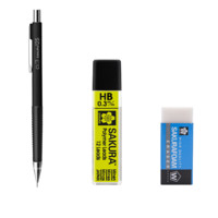 SAKURA 樱花 自动铅笔 XS-123 黑色 0.3mm 单支装+铅芯 0.3mm HB 12支/盒+橡皮擦 小号 单块