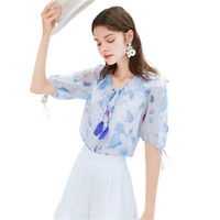 X.YING 香影 半夏时光系列 女士短袖雪纺衫 S813085600 紫色 M