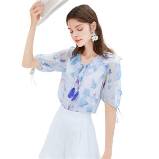 X.YING 香影 半夏时光系列 女士短袖雪纺衫 S813085600 紫色 XL