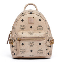 MCM Stark Visetos Bebe Boo系列 女士侧边铆钉双肩背包 MMK6SVE92IG001 米色 迷你