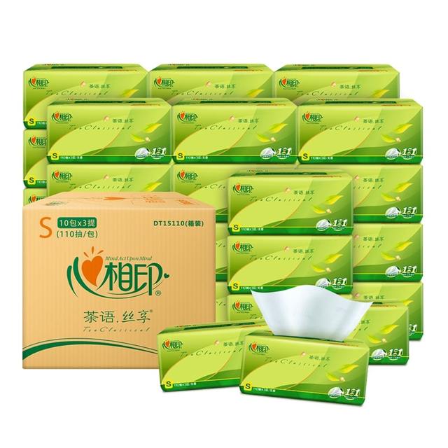 移动端、京东百亿补贴：心相印 Mind Act Upon Mind 心相印 茶语丝享系列 抽纸 3层110抽60包(190*131mm)