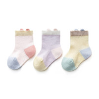 CHANSSON 馨颂 婴儿袜子三双装新生儿袜子手工对目宝宝袜子儿童袜套装 耳朵女宝组 M(6-12个月)