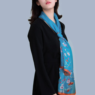 苏州博物馆 喜上眉梢 女士桑蚕丝丝巾 F4C113 蓝色 163.5*40cm