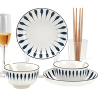 惠寻 京东自有品牌 8件套和风釉下彩千叶草陶瓷碗盘餐具套装