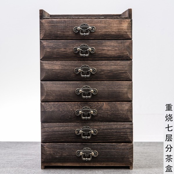 容山堂 重烧七层实木茶盒 22.8x41.2x23.3cm 桐木
