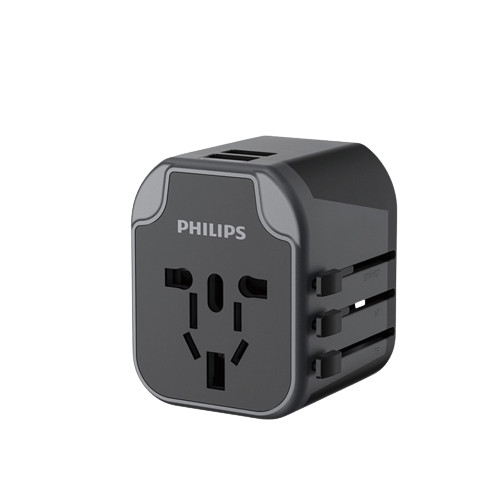 移动端、京东百亿补贴：PHILIPS 飞利浦 国际万能出国转换插头/全球通用旅行插座转换器/英欧美澳标日本适用/2USB充电 黑1001A