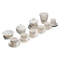 容山堂 cj070 白瓷彩绘盖碗 茶具套装 10件套 江山