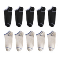 YUZHAOLIN 俞兆林 男士纯棉短筒袜套装 条纹款 10双装(黑色*5+米白*5)