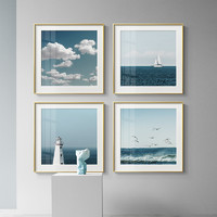 海龙红 现代简约轻奢装饰画客厅背景墙金属框北欧玄关墙画蓝色海洋