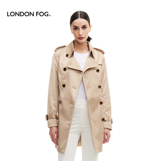 伦敦雾春季新品合身版英伦风衣外套翻领斜插袋双排扣中长款风衣女