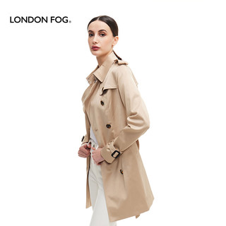 伦敦雾春季新品合身版英伦风衣外套翻领斜插袋双排扣中长款风衣女